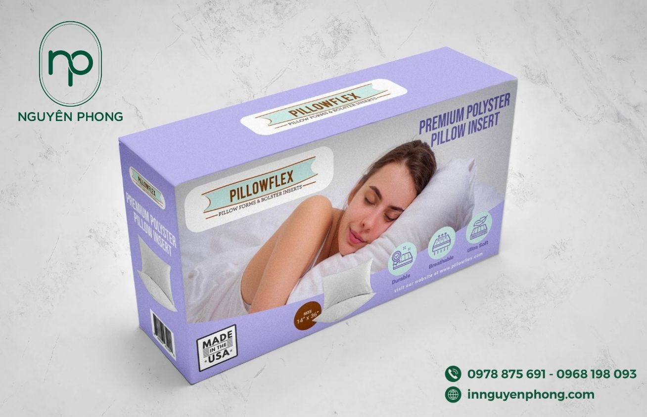 Mẫu hộp giấy đựng gối thương hiệu